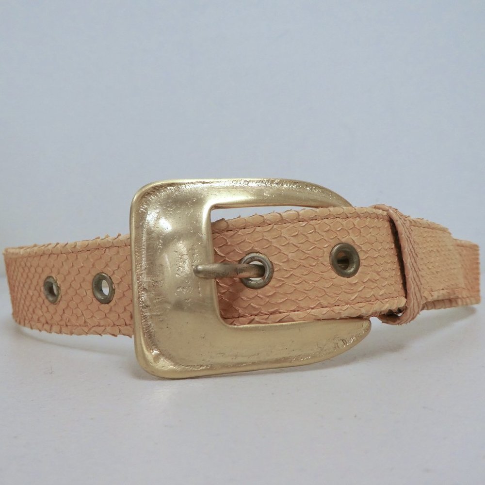 VINTAGE BASILE peach orange reptile SNAKESKIN BELT gold buckle Italy i38 M
